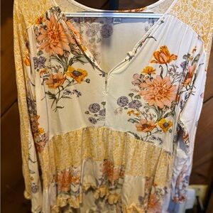 American Eagle Outfitters Floral Top with Orange and Blue Accents
